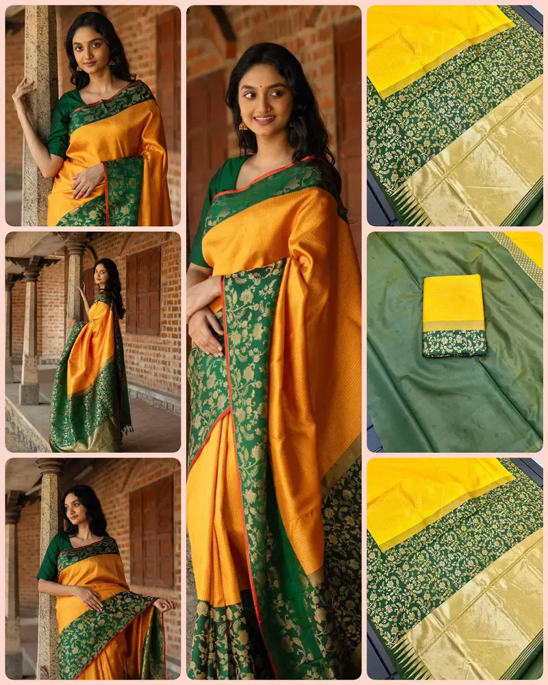 Yellow Flower By Aab Soft Lichi Silk Ocassion Wear Saree Suppliers In India